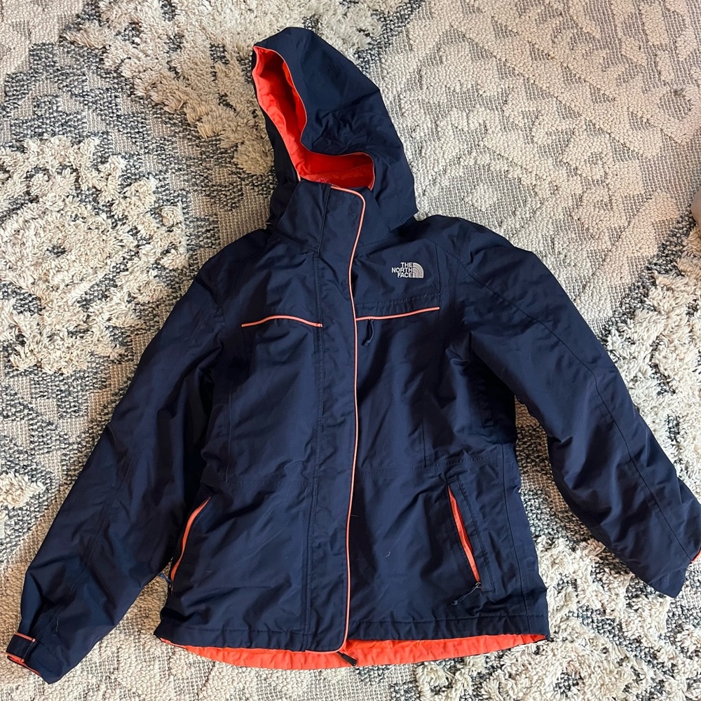 Navy Blue and Orange North Face Snow/Raincoat Size Large (Removable hood)